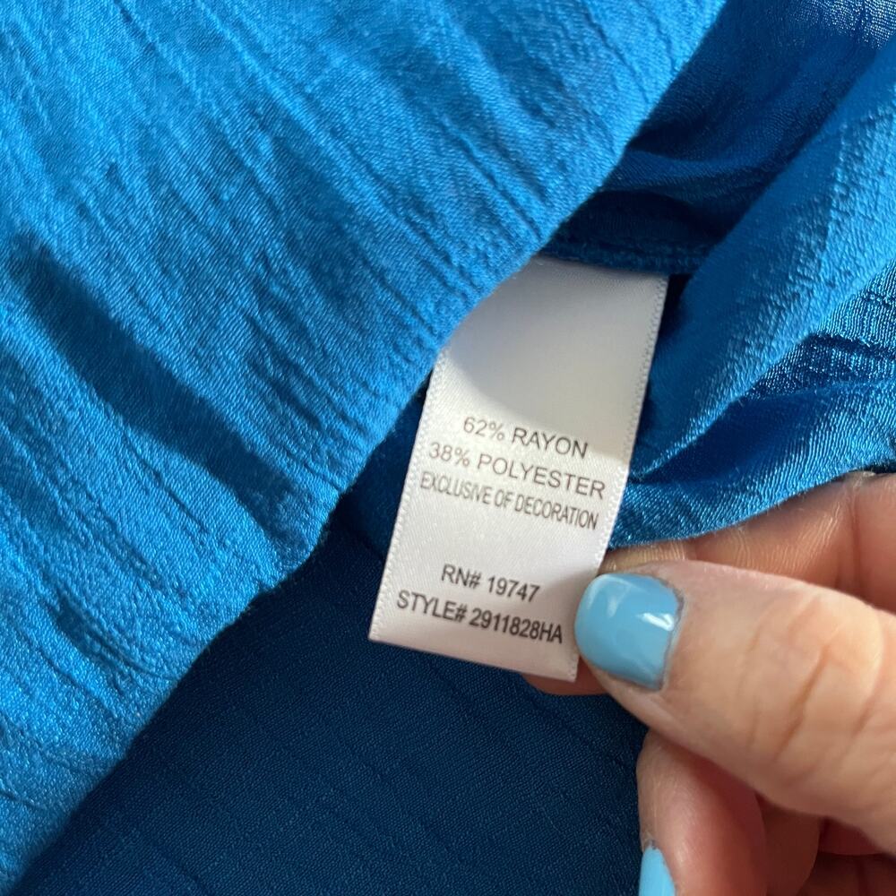 Counterparts Ruffle V Neck Blouse Romantic Career Women Blue 1X - Picture 4 of 7